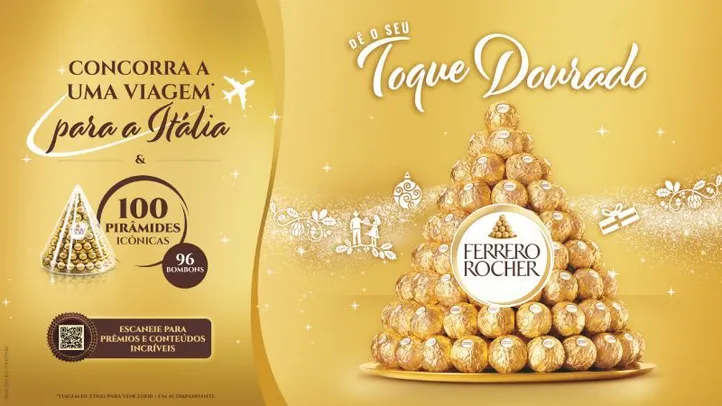 Promoção Dê o Seu Toque Dourado Ferrero Rocher - Concorra a uma viagem para a Itália e Torres Ferrero Rocher com 96 bombons