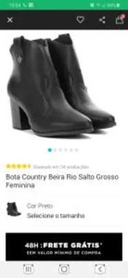 Bota Country Beira Rio Salto Grosso Feminina - Preto n 34 | R$30