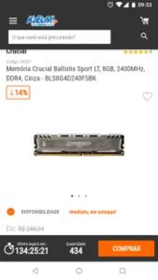 Memória Crucial Ballistix Sport LT, 8GB, 2400MHz R$ 180
