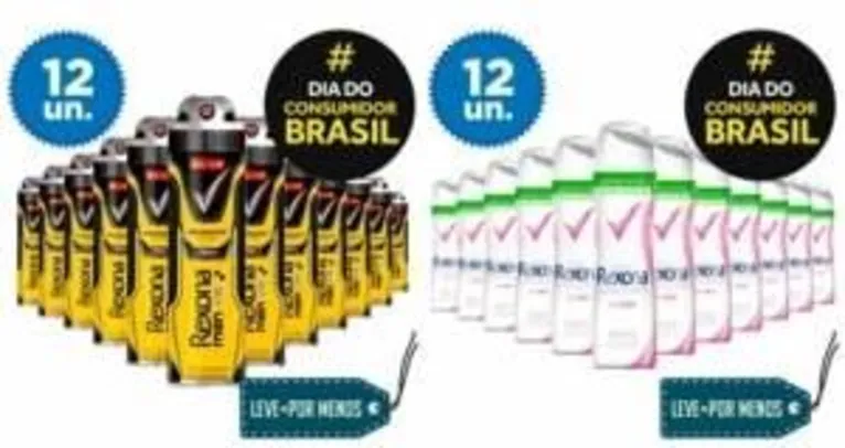 12 desodorantes Rexona Aerosol (feminino ou masculino) por R$79,92