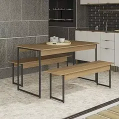 Mesa de Jantar Industrial Com 2 Bancos Crome LI013 Freijó e Preto - Kappesberg