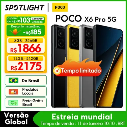 [PRÉ-VENDA/ESTOQUE BR] POCO X6 Pro 5G Smartphone, Versão Global, 256GB, 512GB, Dimensity 8300 Ultra, Câmera Tripla de 64MP