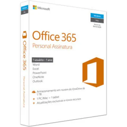 Office 365 Personal Assinatura Anual Microsoft CX 1 UN - R$89