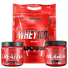 Pack Whey 100% 900g Pouch Chocolate Maltado + Creatina 100% Pura 300g + Huger 320g Apple Dream