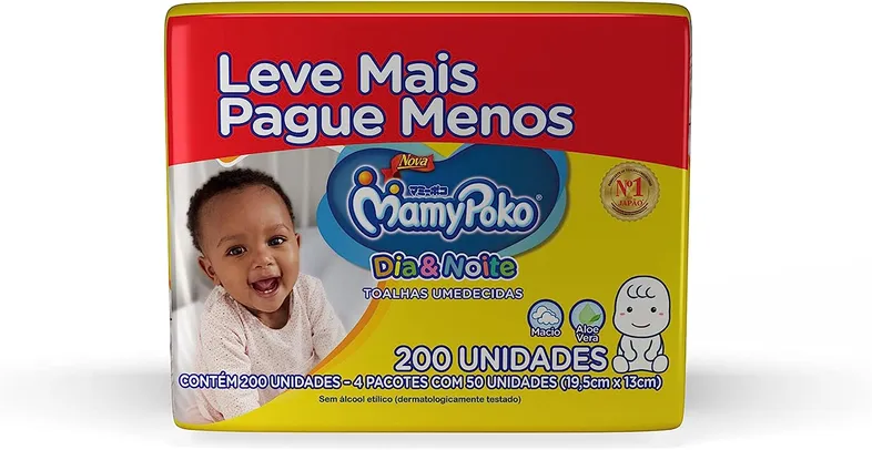 Lenço Umedecido MamyPoko Dia&Noite, 200 unidades