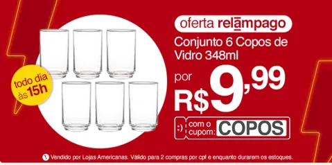 (APP) Conjunto de 6 copos vidros 348ml | R$10