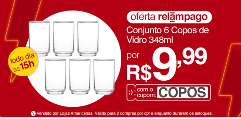 (APP) Conjunto de 6 copos vidros 348ml | R$10