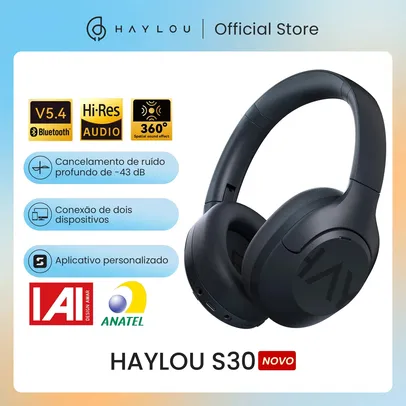 [Taxa Inclusa | APP | G PAY | MOEDAS R$ 157] Headphone Sem Fio HAYLOU S30 com Bluetooth 5.4 Cancelamento de Ruído Adaptável Driver 40mm Até 80 Horas 