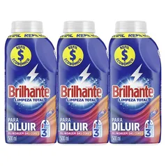 Kit com 3 Refis Sabão Líquido Concentrado Brilhante Limpeza Total 500ml