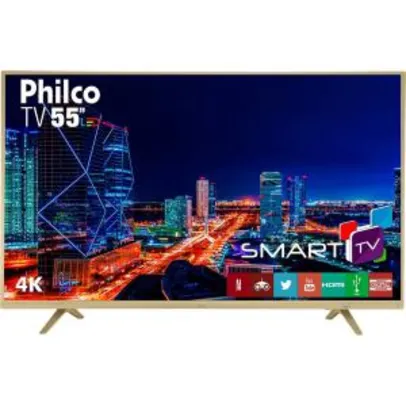 Smart TV LED 55" Philco PTV55U21DSWNC UHD 4K com Conversor Digital 3 HDMI 2 USB Wi-Fi Netflix - Champagne - R$2136