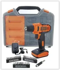 Kit Parafusadeira/Furadeira 3/8 Pol. a Bateria Íon Lítio 12V 1,5A Bivolt com Maleta e 31 Acessórios - BLACK+DECKER-LD12SC-BR por R$ 165