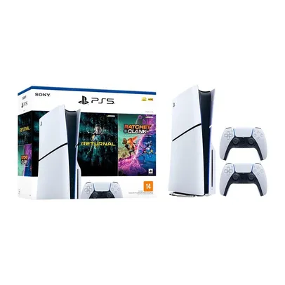 [Com Cashback Pelando R$2924] Console Sony PlayStation 5 Slim, Branco com 2 Controles Sony DualSense PS5 Sem Fio, Branco e 2 Jogos