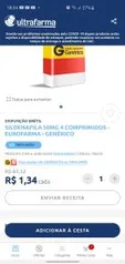 SILDENAFILA 50MG 4 COMPRIMIDOS - EUROFARMA - GENÉRICO - R$1,34