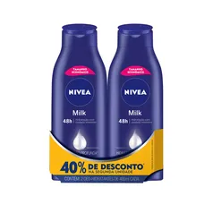 Kit com 02 Hidratantes Nivea Body Milk 400ml + 40% OFF na segunda embalagem