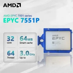 Processador AMD Epyc 7551p 2.0 ghz, 32 núcleos, 64 threads, 180w, soquete SP3, sem cooler, novo