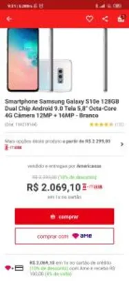 Galaxy S10e (R$ 100,00 de AME)