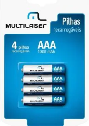 Pilhas Recarregáveis Aaa Multilaser 1000Mah Com 4 Unidades - CB050 - 52 semanas de Garantia