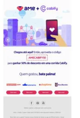 50% OFF em uma corrida no Cabify