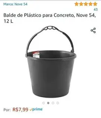 Balde de Plástico para Concreto, Nove 54, 12 L | R$8