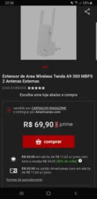 [AME] Extensor de Area Wireless Tenda A9 300 MBPS 2 Antenas Externas - R$ 70 (receba R$ 35 de volta)