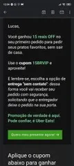 [primeira compra] R$ 15 OFF no Uber Eats