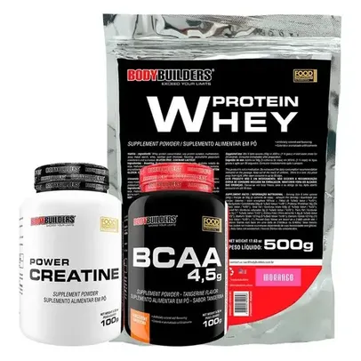 [4 UNID.] Kit Whey Protein 500g + BCAA 100g+ Power Creatina 100g - Bodybuilders