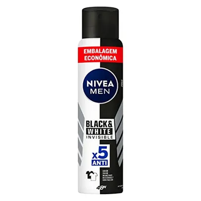 (REC)NIVEA MEN Desodorante Antitranspirante Aerossol Invisible Black & White 200ml - Proteção eficaz de 48 horas contra suor e mau odor, elimina 99,9%