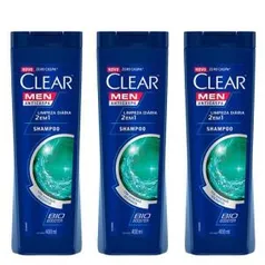 3 Shampoo Anticaspa Clear Men Limpeza Diária 2 em 1 400ml