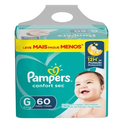 [Leve 3] Fralda Descartável Infantil Pampers Confort Sec G Pacote 60 Unidades