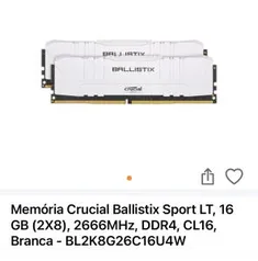 Memoria ram Crucial 16G 2x8G 2666mhz R$585