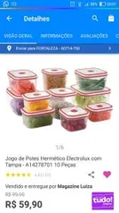 Jogo de Potes Hermético Electrolux com Tampa - A14278701 10 Peças