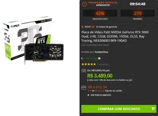 Placa de Vídeo Palit NVIDIA GeForce RTX 3060 Dual, LHR, 12GB, GDDR6, 192bit, DLSS, Ray Tracing