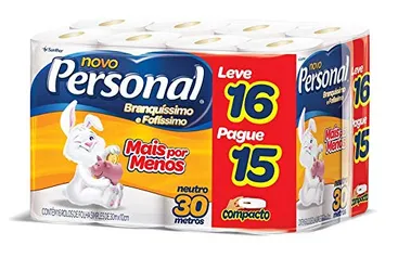 Papel Higiênico Personal Branquíssimo e Fofíssimo Folha Simples Leve 16 Pague 15 - Rolos de 30M