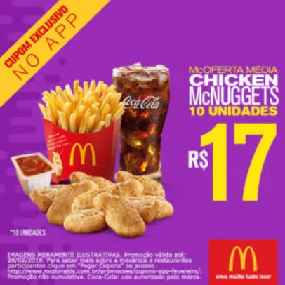 McOferta média Chicken McNuggets 10 unidades no McDonald's - R$17