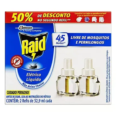 (REC) Inseticida Elétrico Líquido Refil Regular, 32.9 ml Cada, Raid, 2 unidades, pacote de 2