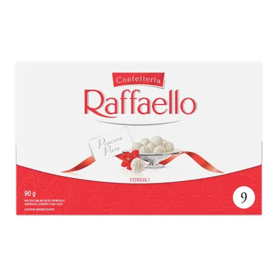 [AME R$8] Raffaello, amendoa c/ recheio cremoso envolto casquinha wafer coberto c/ flocos de coco, 9 uni, 90 G