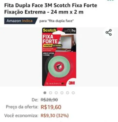 [Prime] Fita Dupla Face 3M Scotch Fixa Forte Fixação Extrema - 24 mm x 2 m R$20