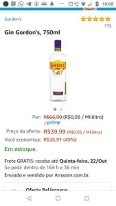 [PRIME] Gin Gordon's 750ml | R$40
