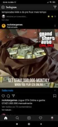 GTA$1.000.000 por mês no GTA V para assinantes PS Plus