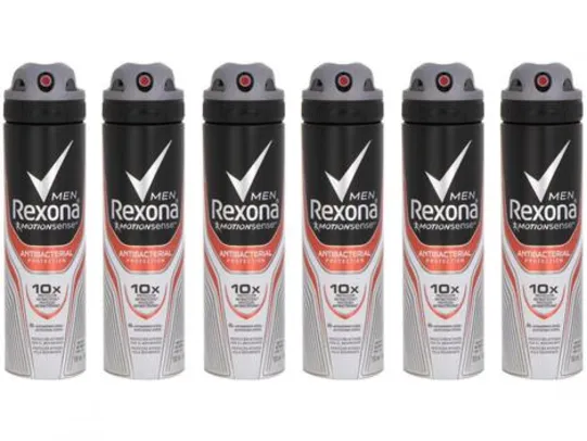 Kit Desodorante Rexona Antibacterial Protection - Aerossol Antitranspirante Masculino 150ml 6 Und | R$50