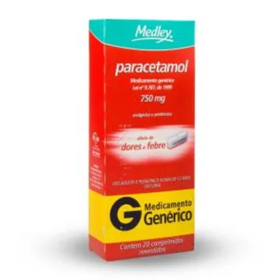 (R$4,17)Paracetamol 750mg Com 20 Comprimidos Genérico Medley R$ 6