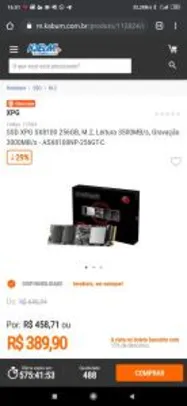SSD XPG SX8100 256GB, M.2, Leitura 3500MB/s, Gravação 3000MB/s - ASX8100NP-256GT-C | R$390