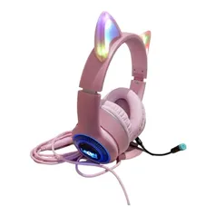 headset gatinho rosa usb mocrofone rgb