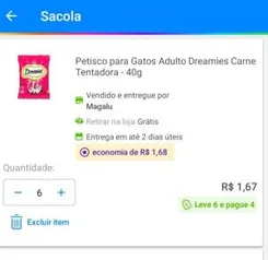 [Clube Ouro] [Leve 6, pague 4] Petisco para gatos adulto Dreamies Carne tentadora - 40g | R$1,67