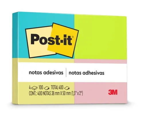 (PRIME) KIT 4 Blocos - Notas Adesivas Post-it Neon 4 cores -  100 folhas cada cor