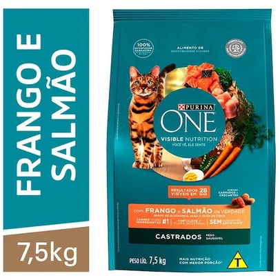 Ração Seca para Gatos Purina One Adultos Castrados Frango e Salmão 7,5kg