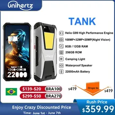 [BR/Moedas - R$ 2158] Smartphone Unihertz Tank 12GB/256GB NFC Versão Global, Ip68/Ip69, Bateria 22.000Mah, Carregamento de 66W, Lanterna 1200 lumens