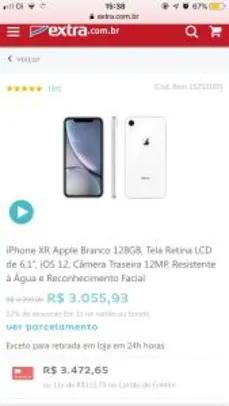 iPhone XR Apple Branco 128GB | R$3.055