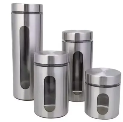 (Ame R$ 42,73) Conjunto de Porta Mantimentos 4 Peças em Vidro e Inox - Casual Home