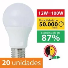 Kit Com 20 Lâmpadas Super Led Bulbo 12w Bivolt E27 Branco Quente